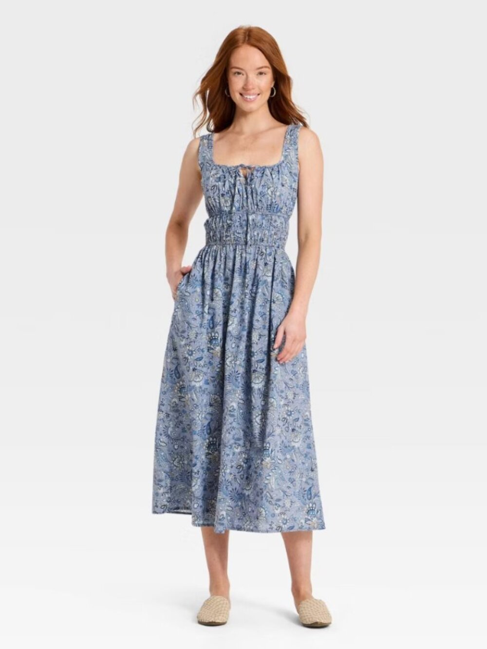 NWT Universal Thread Cotton Midi Pullover Sundress Blue Floral size XS sundress